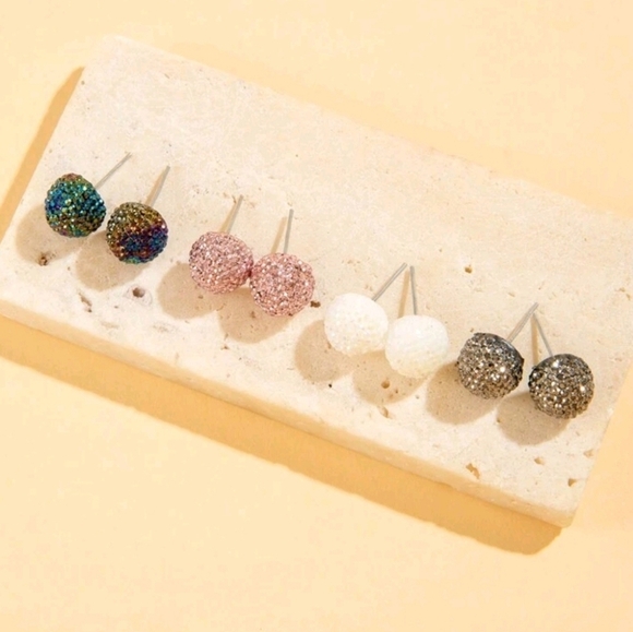 Imoli 4 Pairs Fashion Dopamine Ball stud Earrings Set Bold, Vibrant, and Unique - Picture 3 of 4